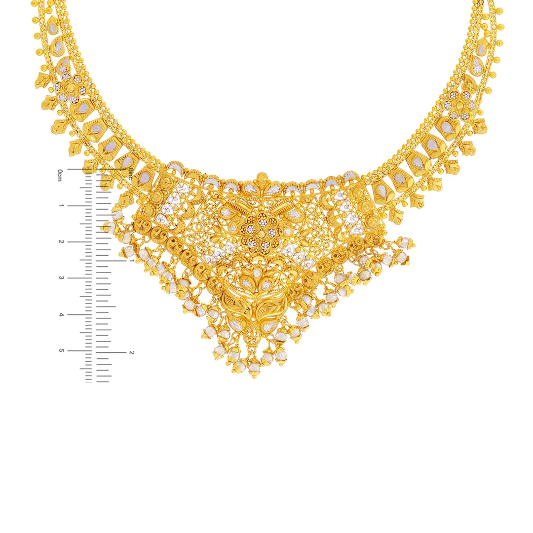 Fancy Antique Two Tone Necklace Set with Gemstone in 22K Gold