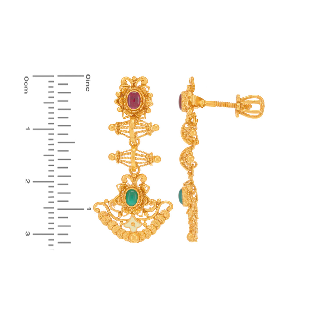 Artistic Antique Necklace Set With Gemstones in 22K Gold