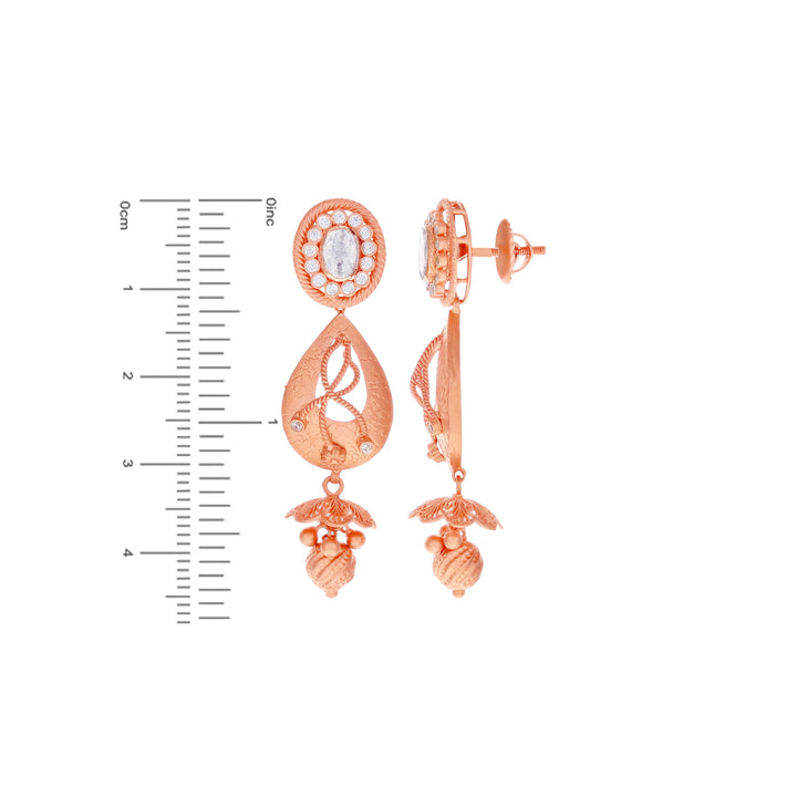 Ornamental Antique Necklace Set with White Polki in 22K Rose Gold