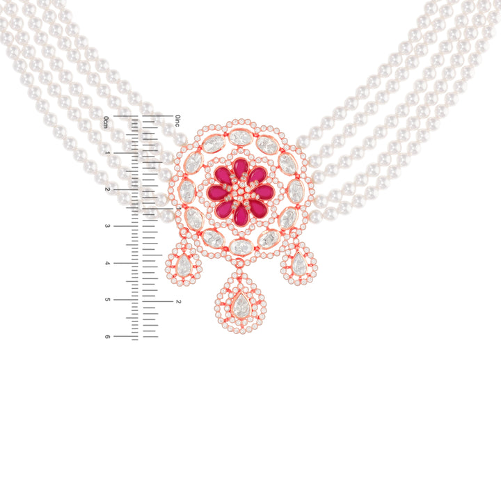 Charming Antique Necklace Set With White Polki & Gemstones in 22K Rose Gold
