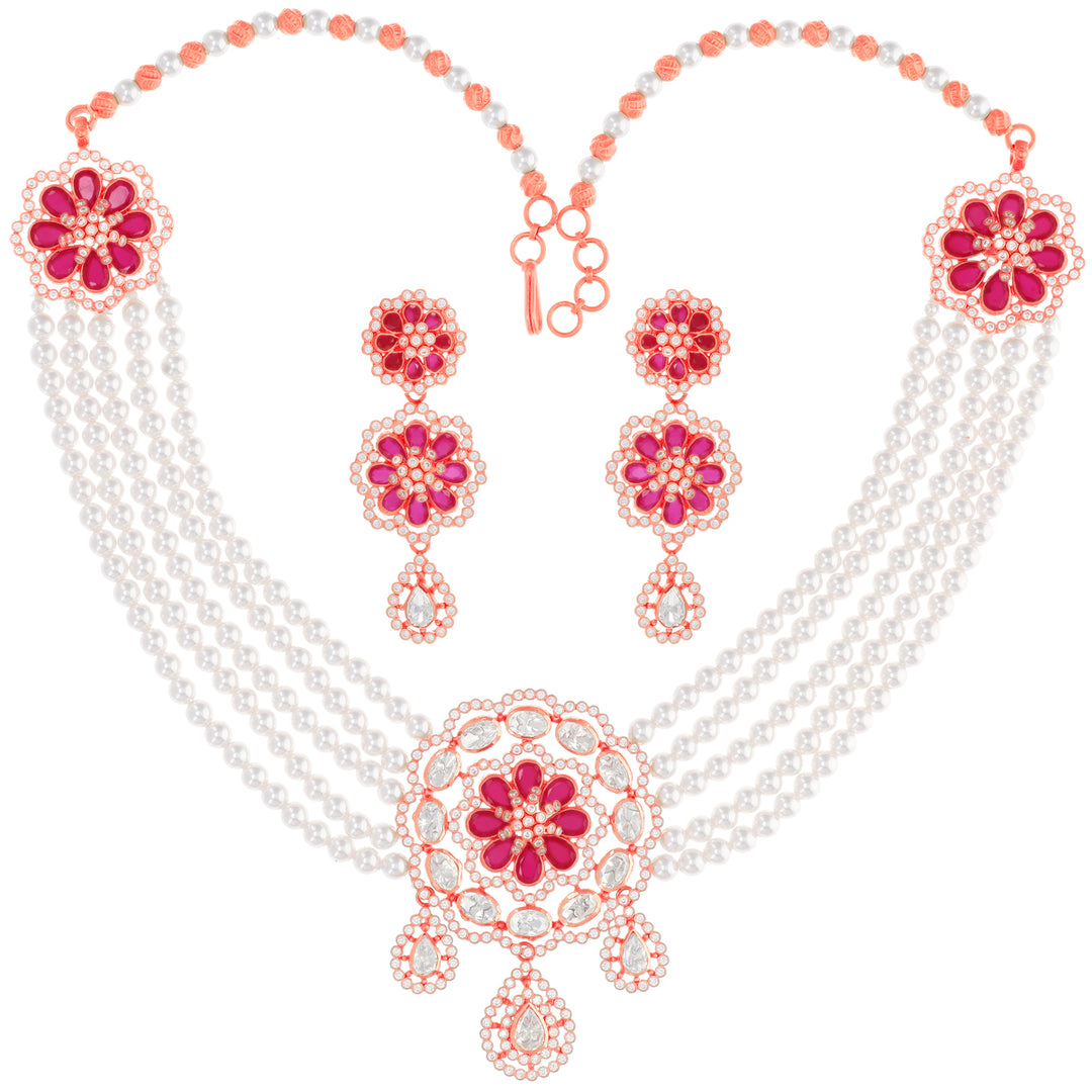 Charming Antique Necklace Set With White Polki & Gemstones in 22K Rose Gold