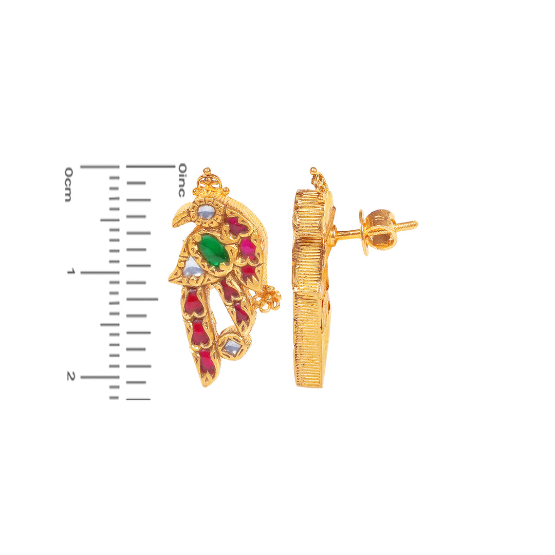 Peacock Antique Pendant Set With Kundan & Gemstones in 22K Gold