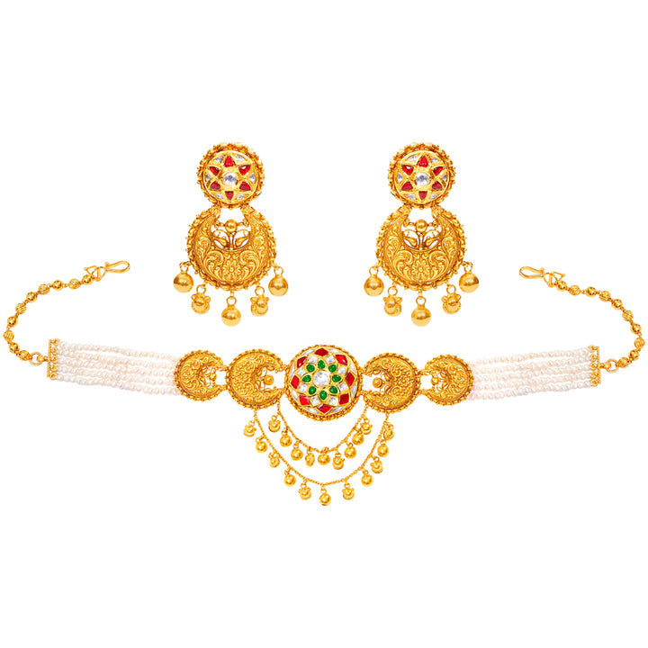 Exquisite Antique Choker Set With Kundan & Gemstones in 22KGold