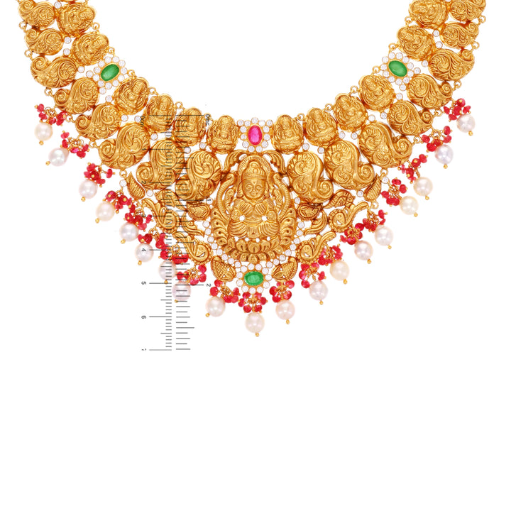 Antique Laxmi Necklace Set With Gemstones in 22K Gold