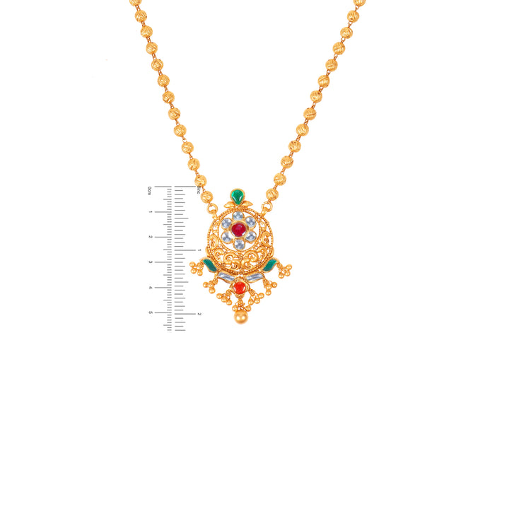 Ornamental Antique Necklace Set With Kundan & Gemstones in 22K Gold