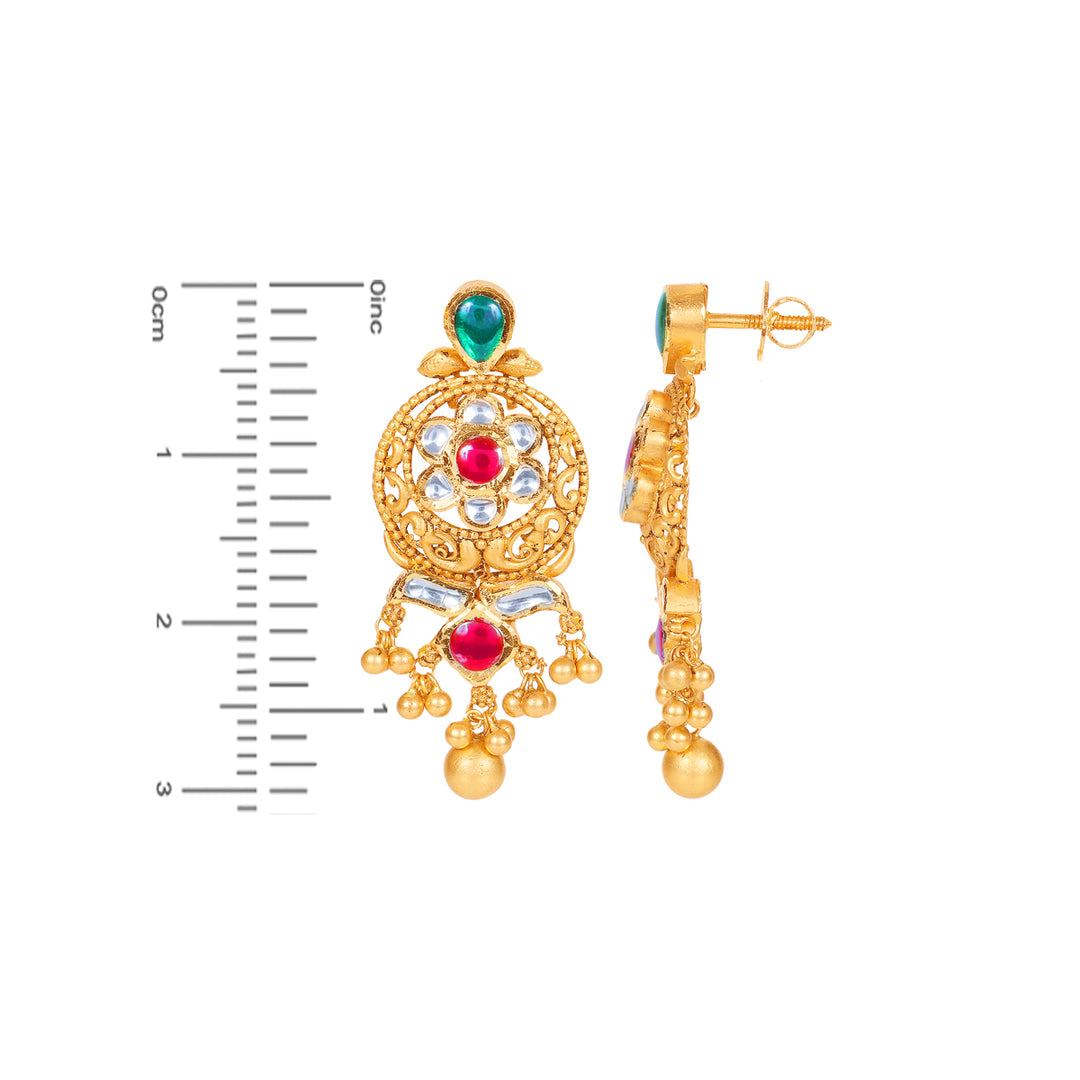 Ornamental Antique Necklace Set With Kundan & Gemstones in 22K Gold