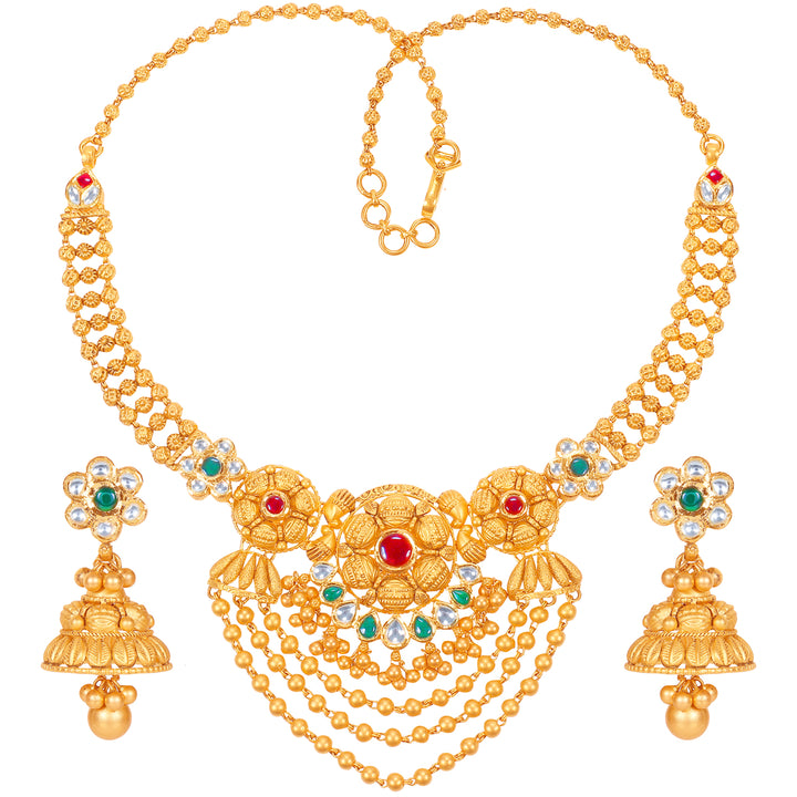 Magnificent Antique Necklace Set With Kundan & Gemstones in 22K Gold