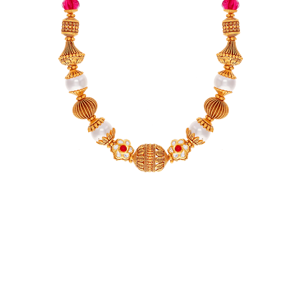 Hand-crafted Antique Necklace With Kundan & Gemstones in 22K Gold
