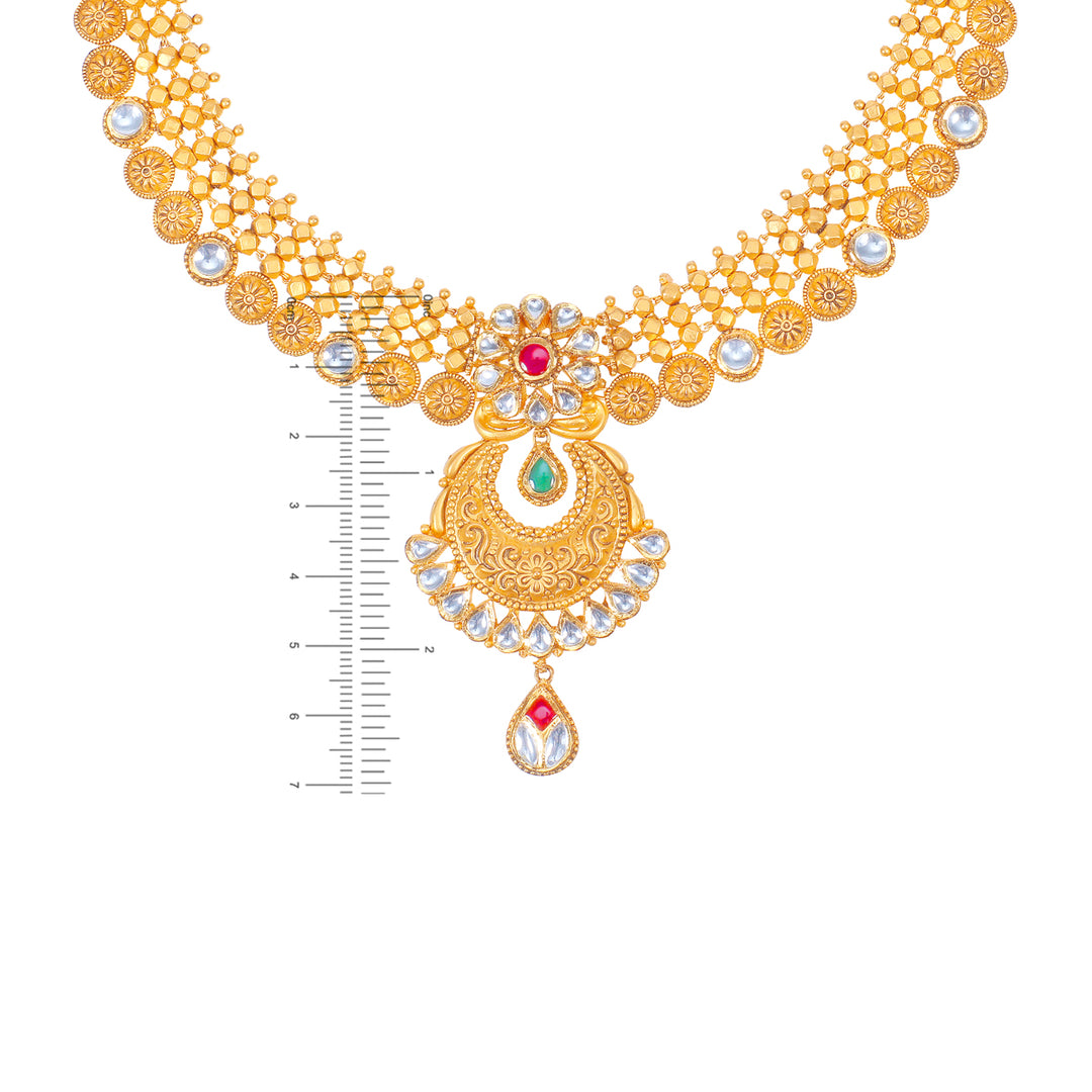 Graceful Antique Necklace Set With Kundan & Gemstones in 22K Gold