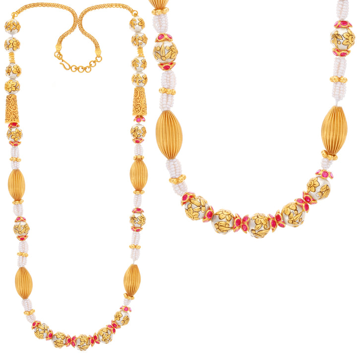 Graceful Antique Paata Haaram With Pearl & Ruby in 22K Gold
