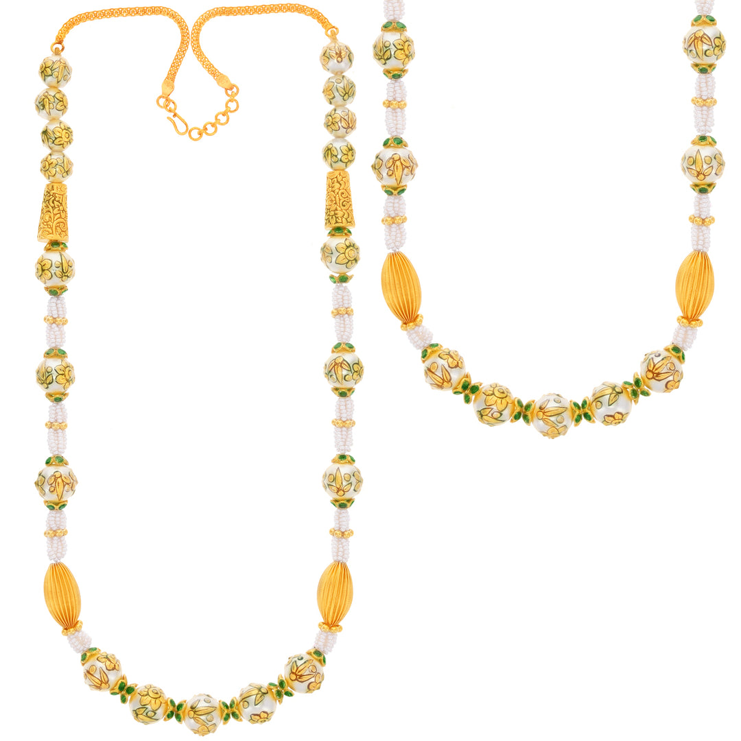 Subtle Antique Paata Haaram With Pearl & Emerald in 22K Gold