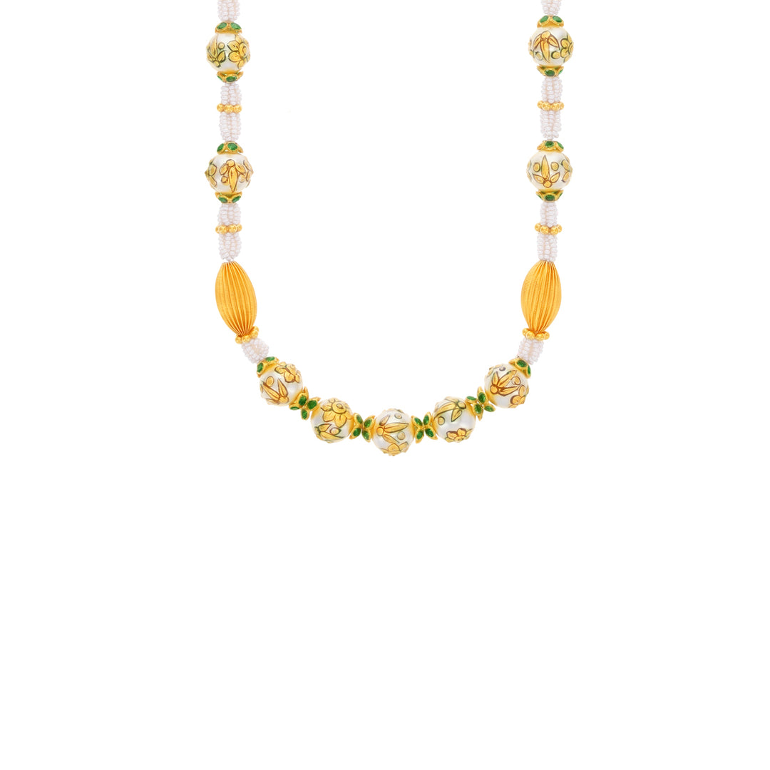 Subtle Antique Paata Haaram With Pearl & Emerald in 22K Gold