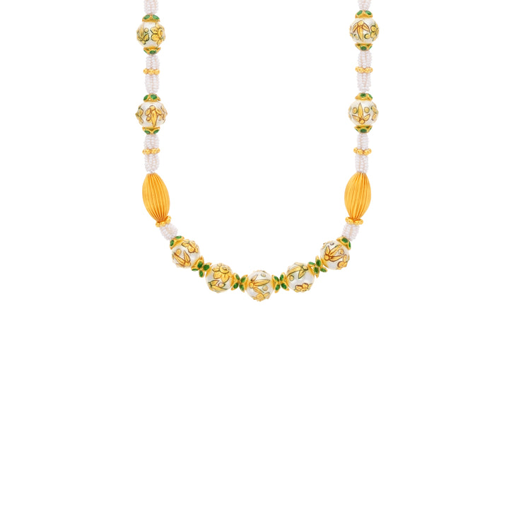 Subtle Antique Paata Haaram With Pearl & Emerald in 22K Gold