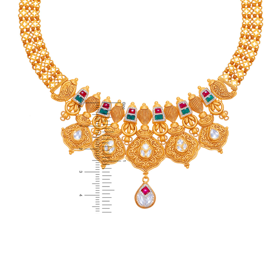 Precious Antique Necklace Set With Kundan & Gemstones in 22K Gold
