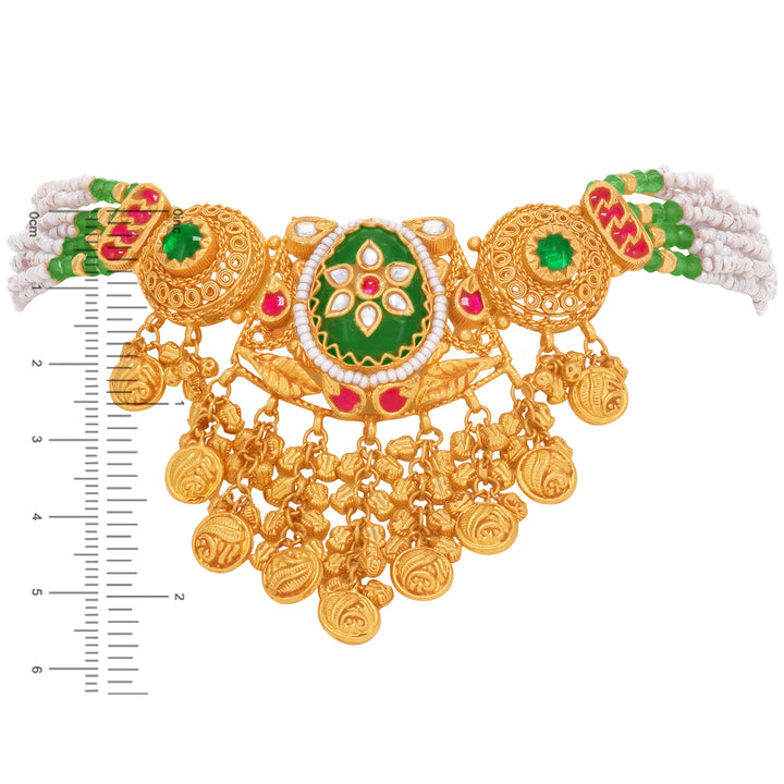 Charming Antique Necklace Set With Kundan & Gemstones in 22K Gold