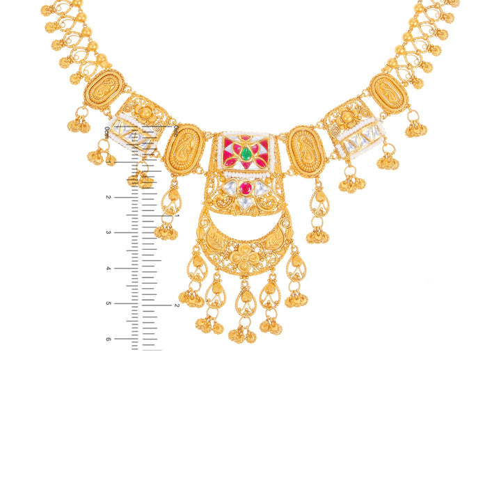 Opulent Antique Necklace Set With Kundan & Gemstones in 22K Gold