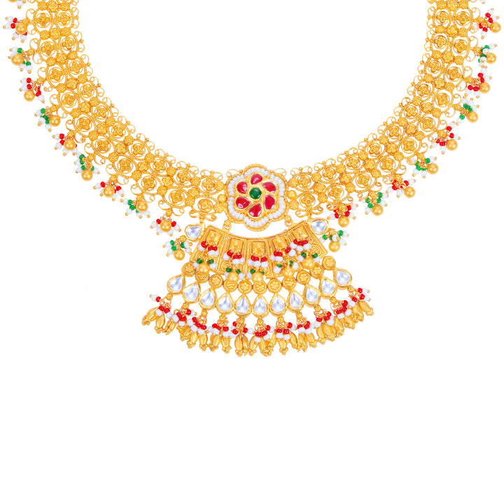 Intriguing Antique Necklace Set With Kundan & Gemstones in 22K Gold
