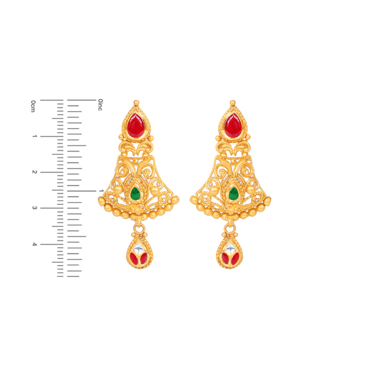 Glamorous Antique Necklace Set With Kundan & Gemstones in 22K Gold