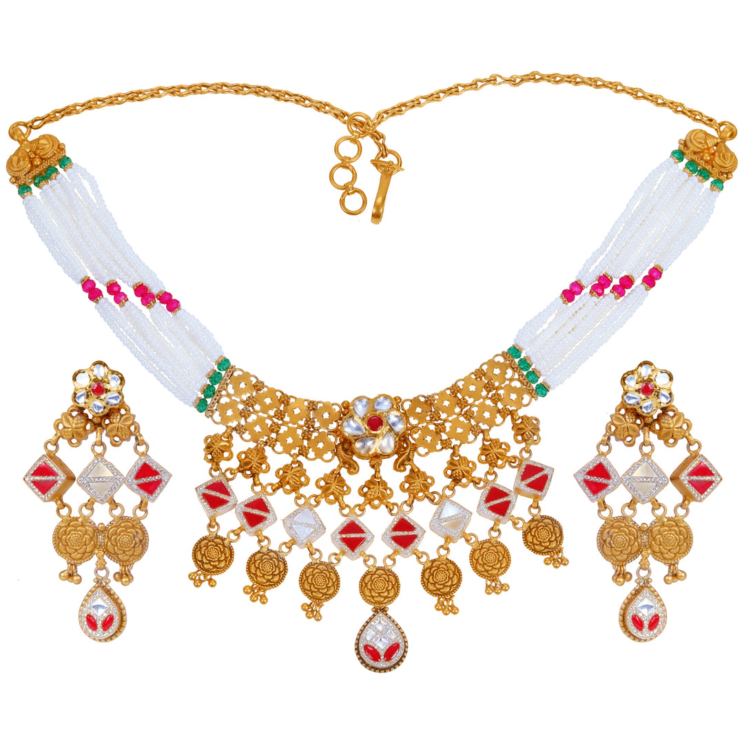 Attractive Antique Choker Set With Kundan & Gemstones in 22K Gold
