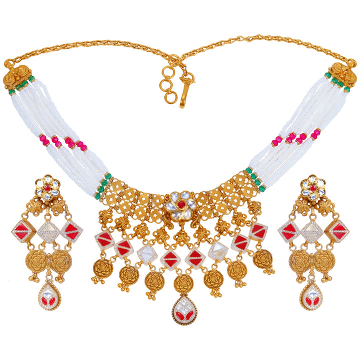 Attractive Antique Choker Set With Kundan & Gemstones in 22K Gold