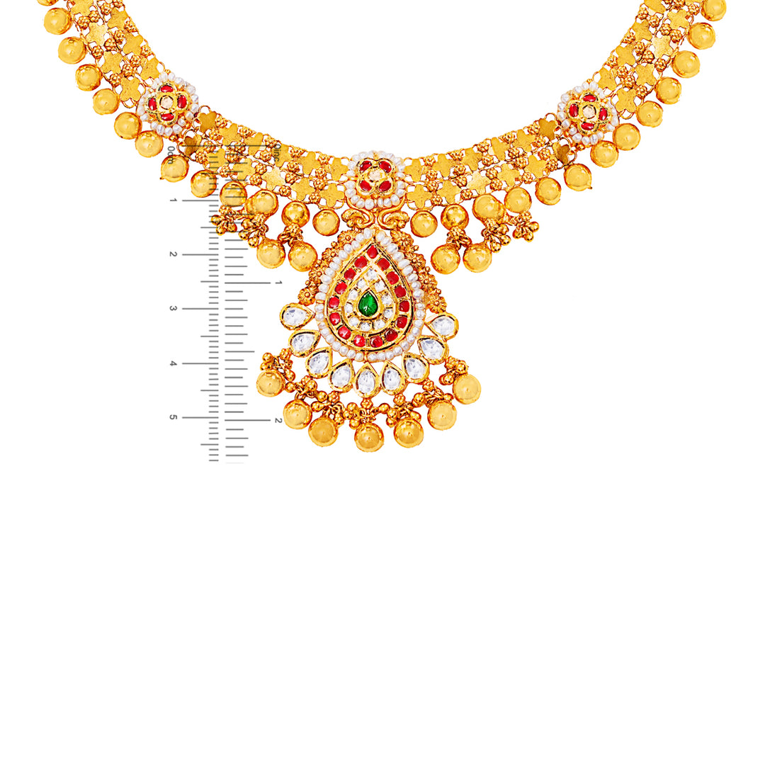 Subtle Antique Necklace Set With Kundan & Gemstones in 22K Gold