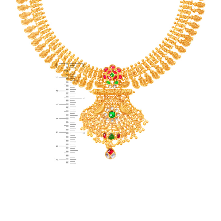 Graceful Antique Necklace Set With Kundan & Gemstones in 22K Gold