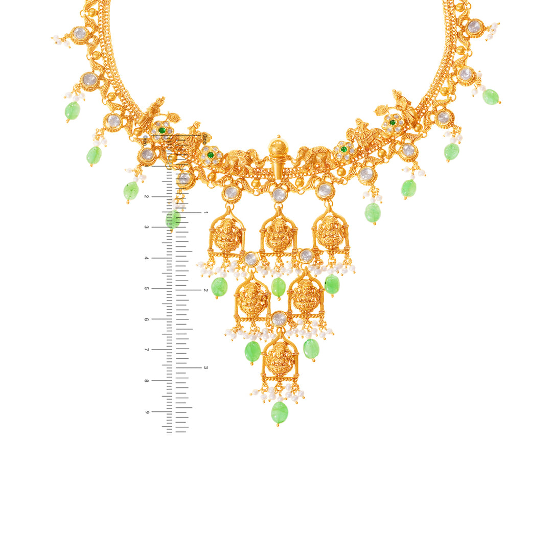 Charming Laxmi Antique Necklace Set With Kundan & Gemstones in 22K Gold