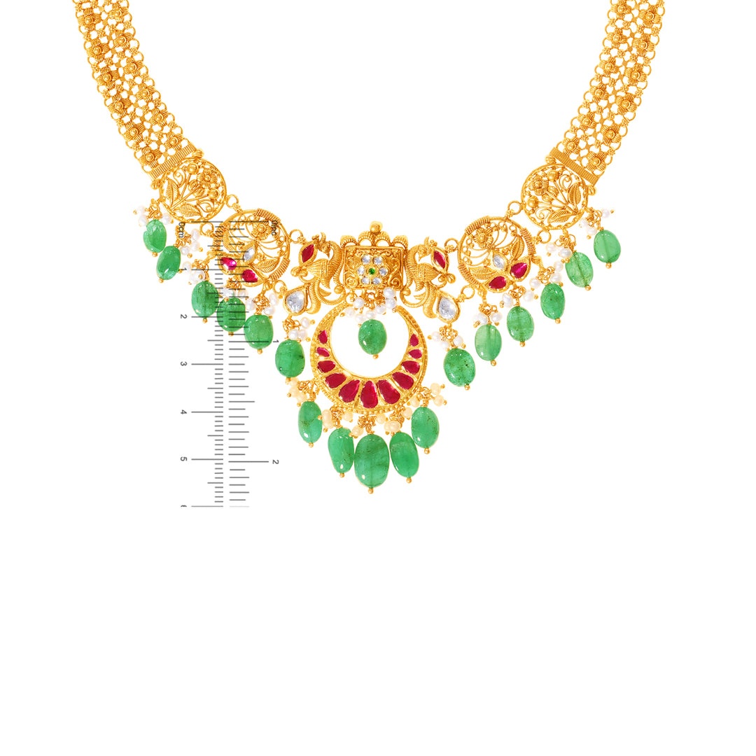 Lovely Antique Necklace Set With Kundan & Gemstones in 22K Gold