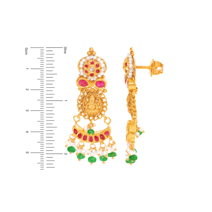 Brilliant Laxmi Antique Necklace Set With Kundan & Gemstones in 22K Gold