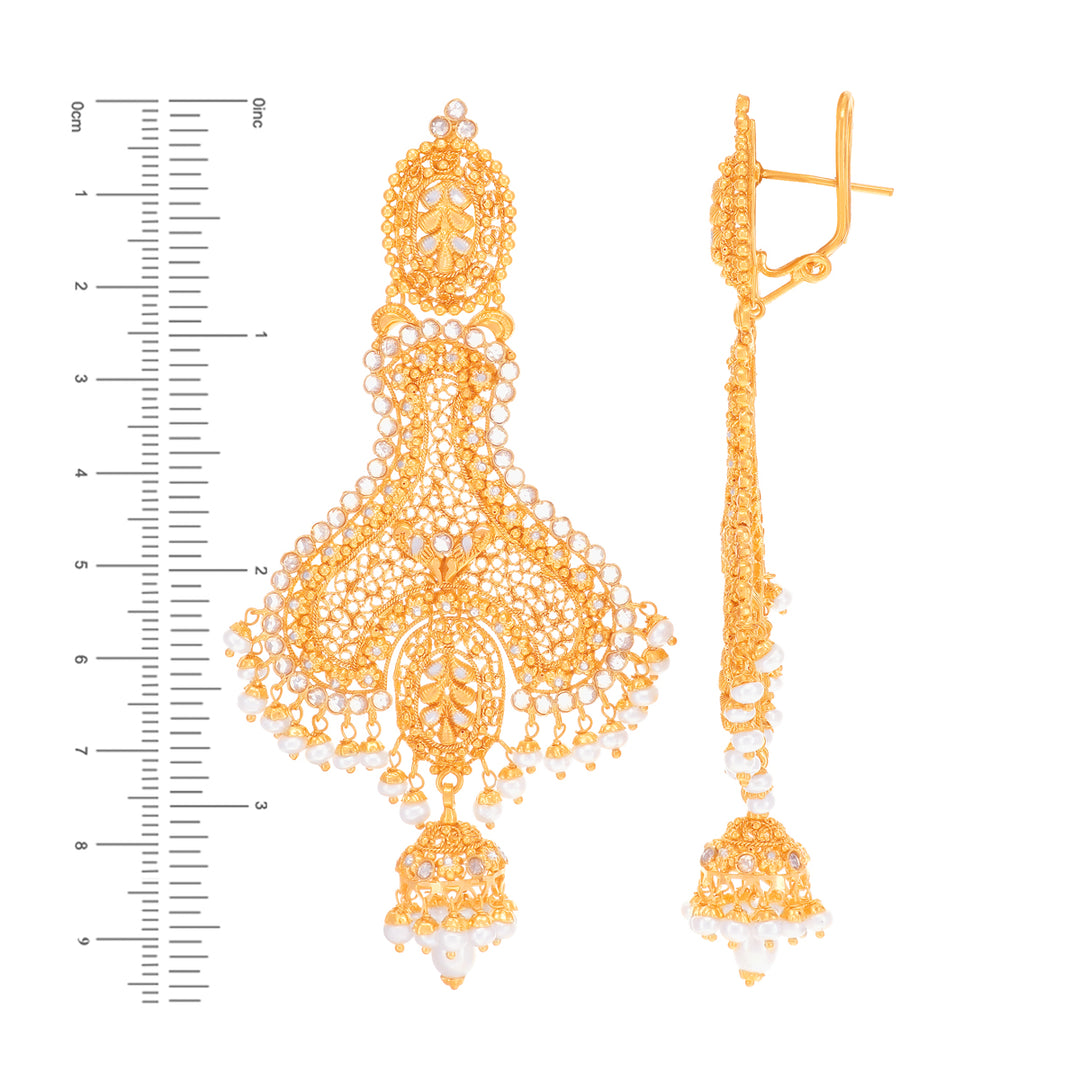 Gorgeous Antique Pendant Set With Pearl & CZ In 22K Gold