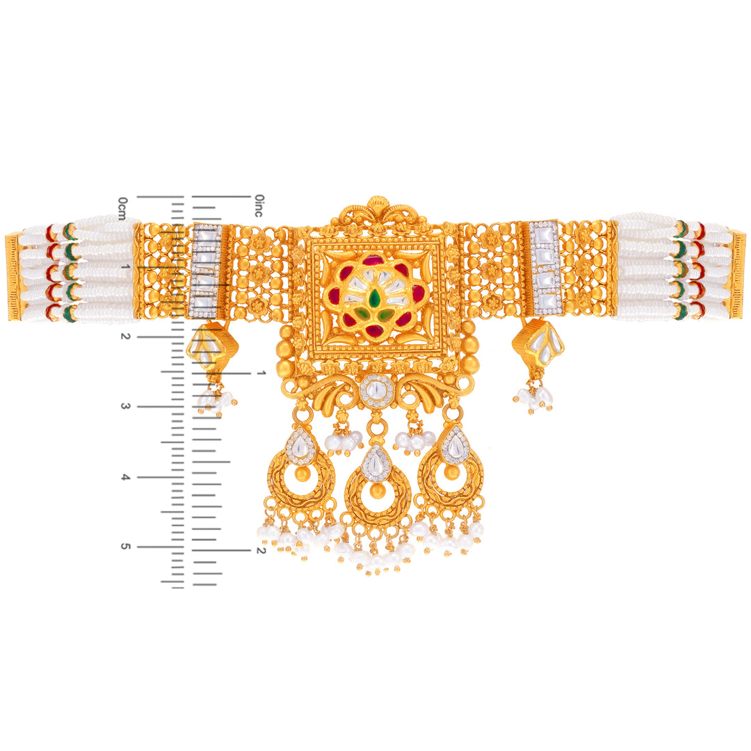 Charming Antique Choker Set With Kundan & Gemstones in 22K Gold