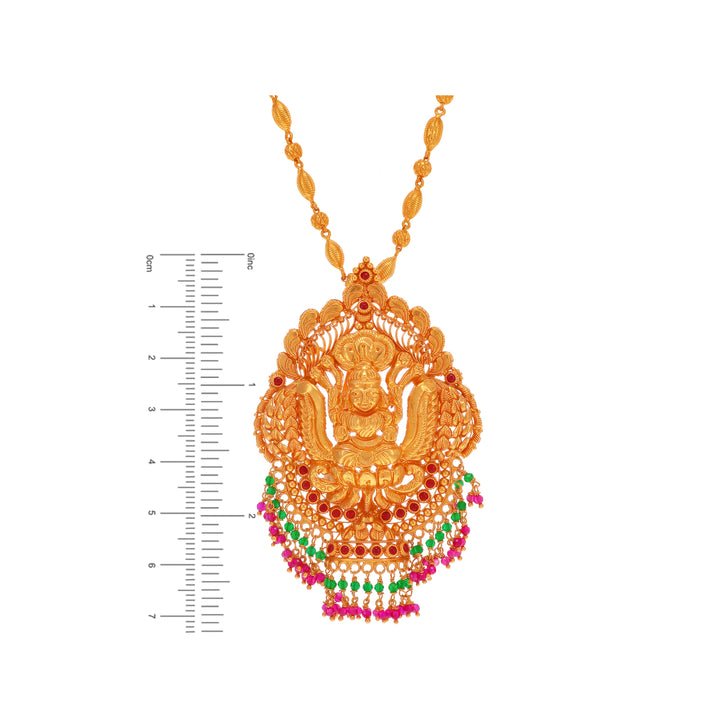 Precious Antique Laxmi Pendant Set With Ruby & Emerald in 22K Gold