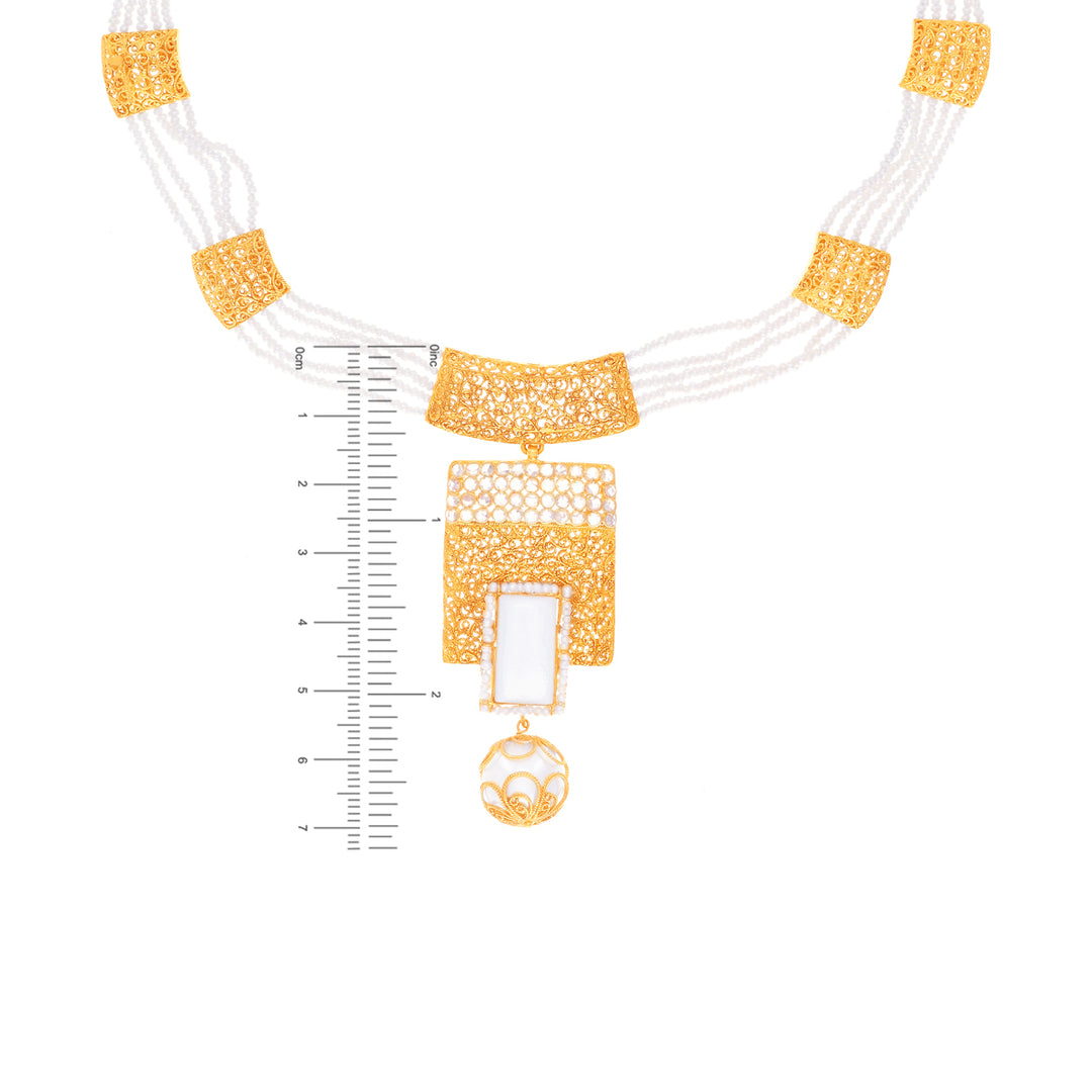 Exquisite Necklace Set With CZ & Pearl in 22K Gold