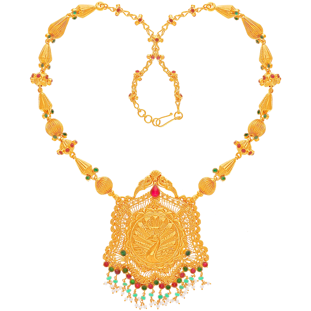 Artistic Antique Necklace With Gemstones in 22K Gold