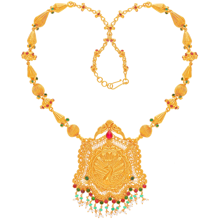 Artistic Antique Necklace With Gemstones in 22K Gold