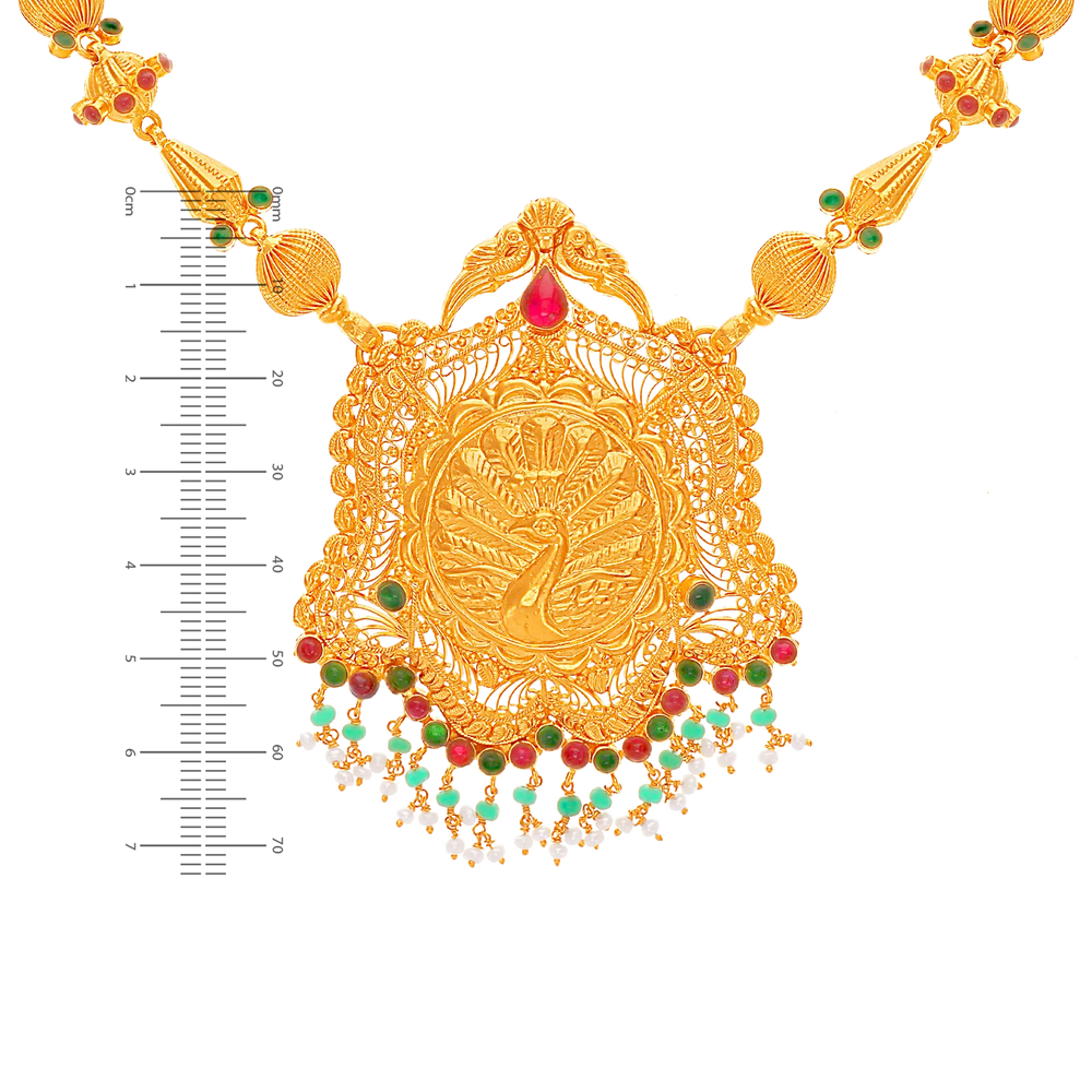 Artistic Antique Necklace With Gemstones in 22K Gold