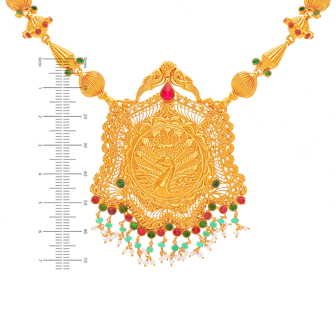 Artistic Antique Necklace With Gemstones in 22K Gold