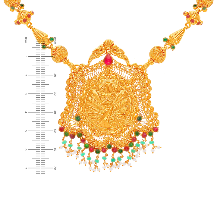 Artistic Antique Necklace With Gemstones in 22K Gold