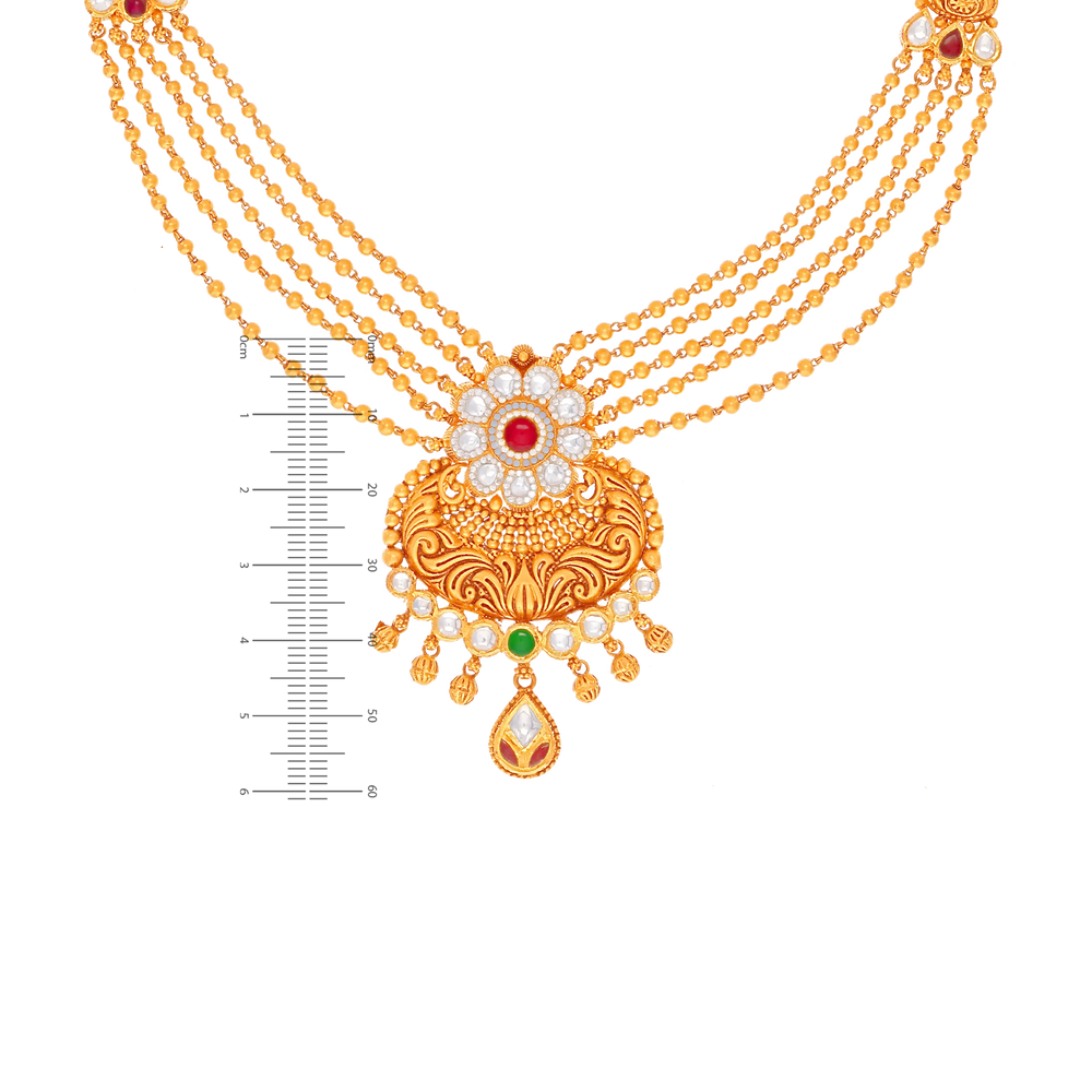Detailed Antique Necklace Set With Kundan in 22K Gold
