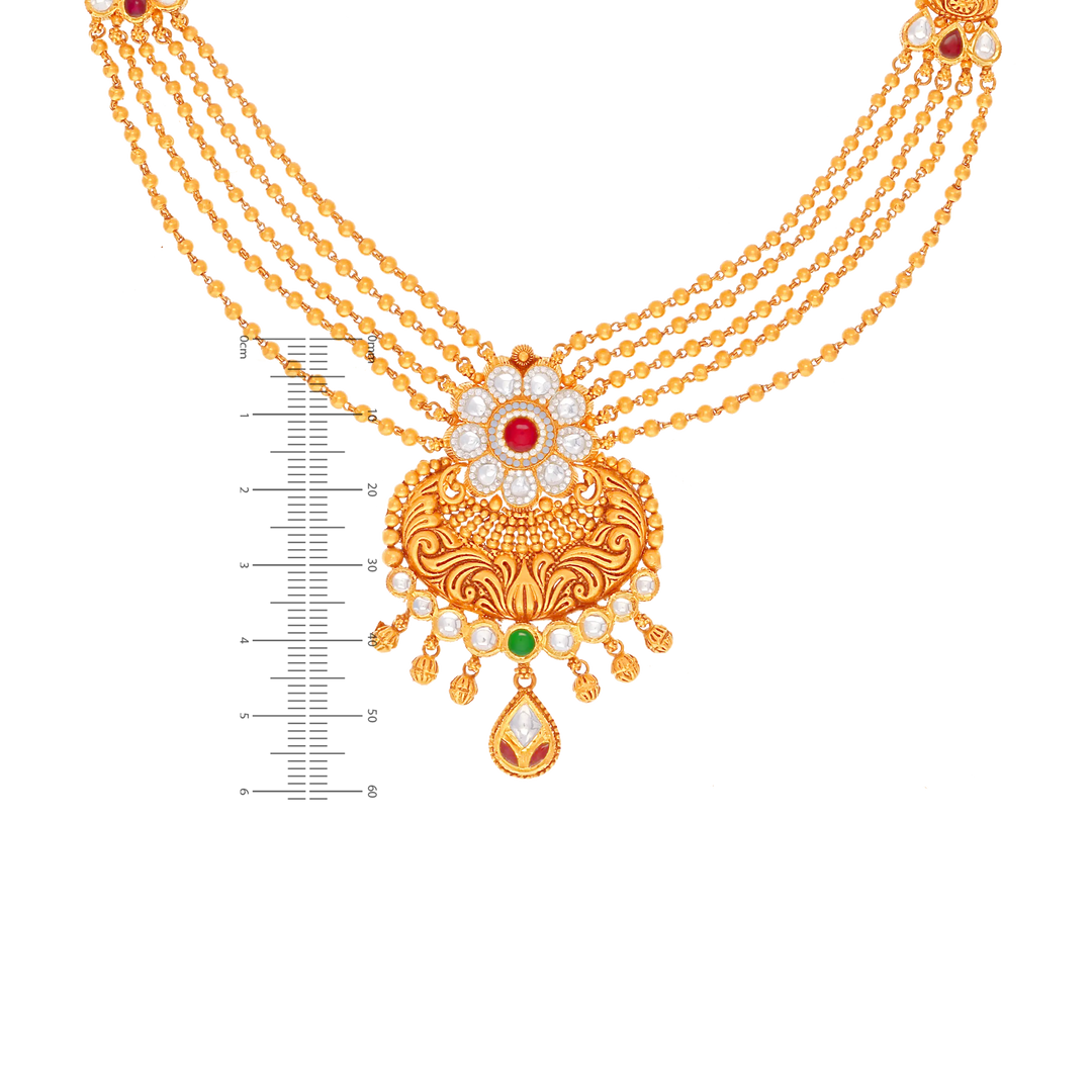 Detailed Antique Necklace Set With Kundan in 22K Gold