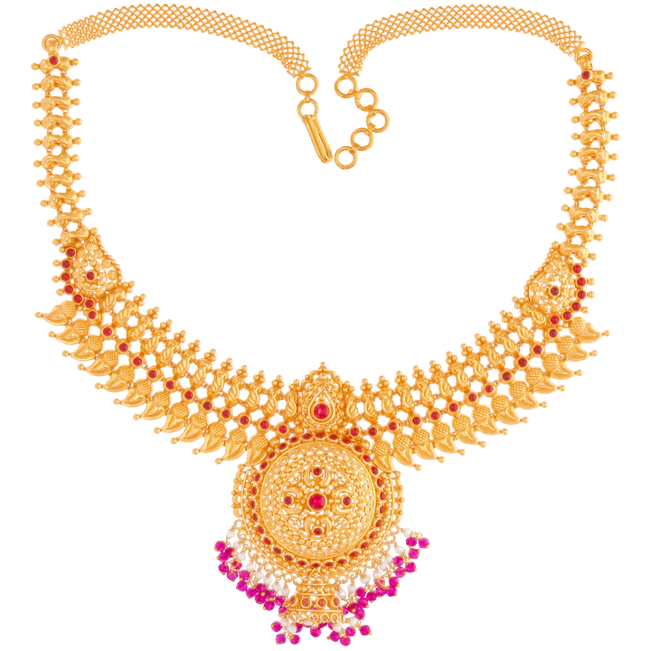 Detailed Antique Necklace With Gemstones in 22K Gold