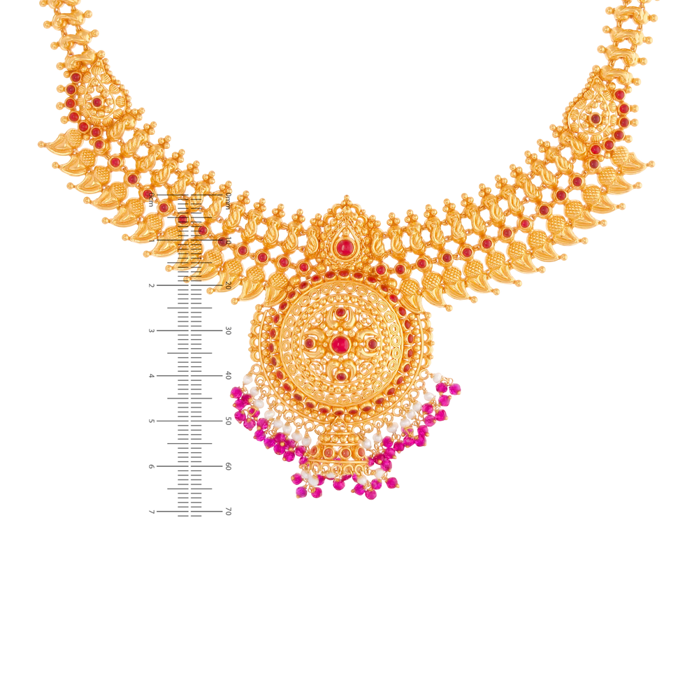 Detailed Antique Necklace With Gemstones in 22K Gold