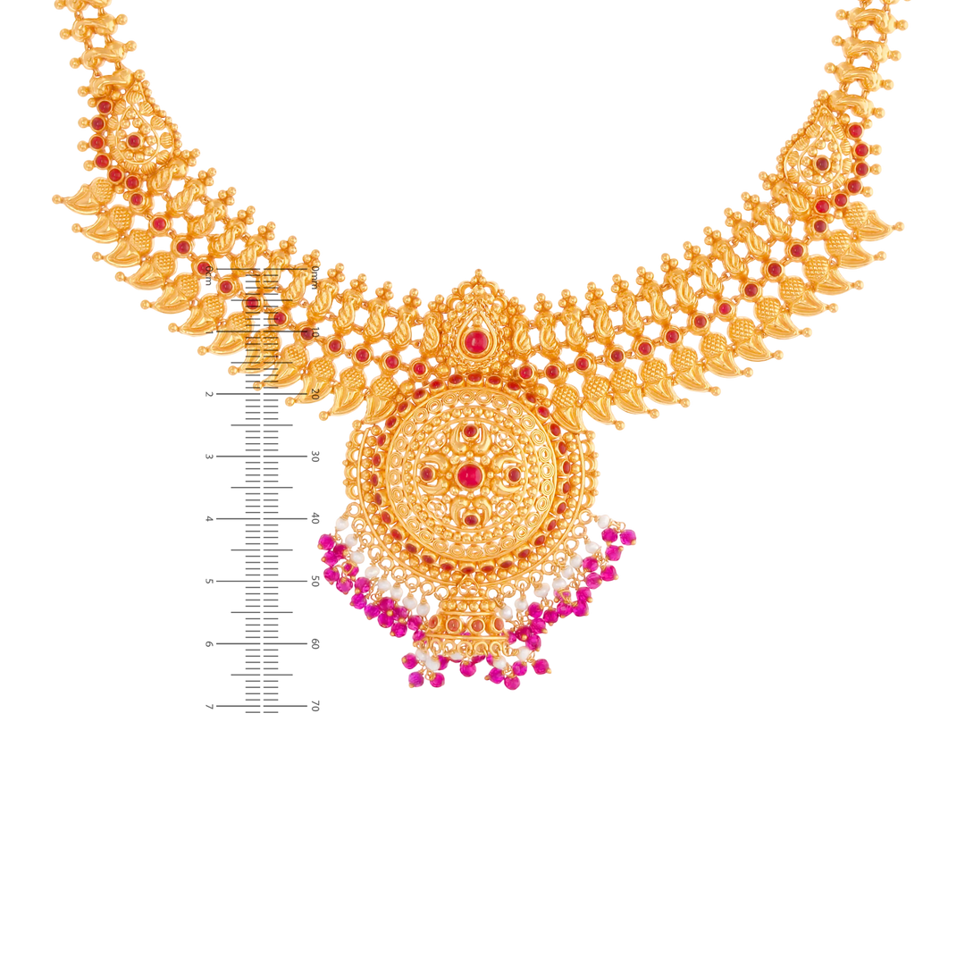 Detailed Antique Necklace With Gemstones in 22K Gold
