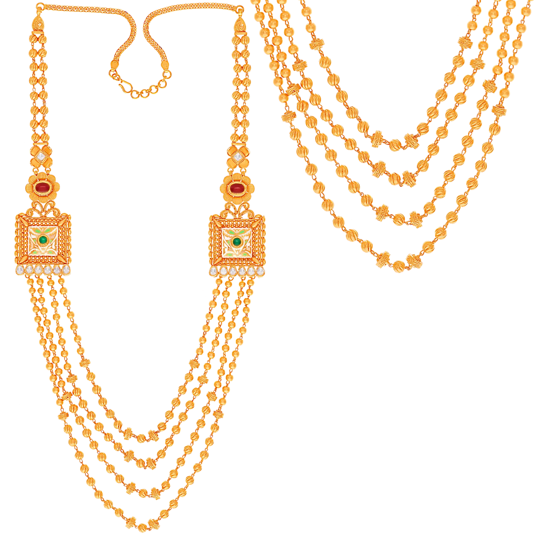 Detailed Antique Minakari Patta Haaram With Kundan in 22K Gold