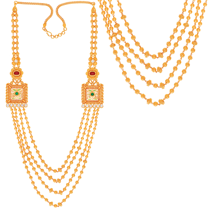 Detailed Antique Minakari Patta Haaram With Kundan in 22K Gold