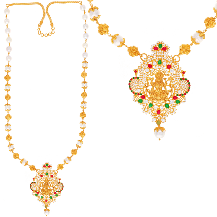 Classic Antique Patta Haaram With Pearl & Gemstones in 22K Gold