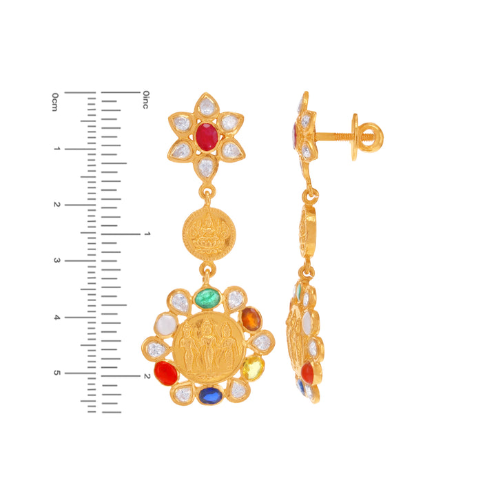 Artistic Ram Parivar Paata Haaram With Navratan & CZ in 22K Gold