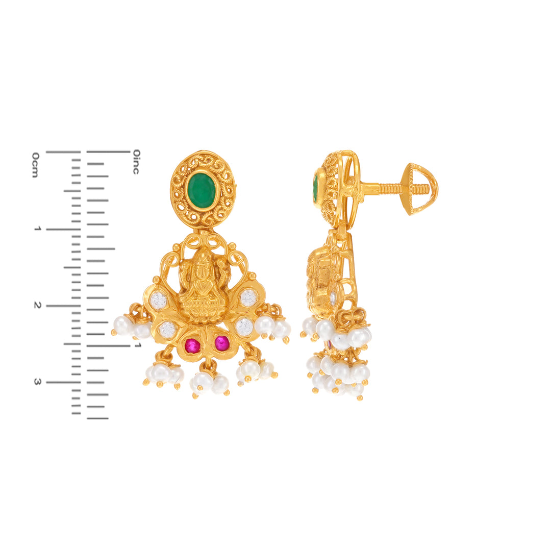 Enchanting Antique Laxmi Necklace Set With Gemstones in 22K Gold