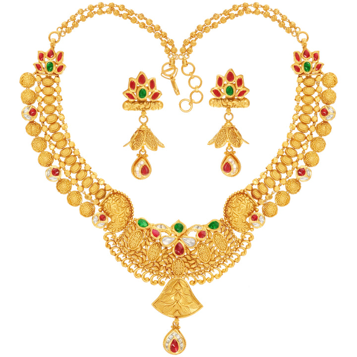 Magnificent Antique Necklace Set With Kundan & Gemstones in 22K Gold