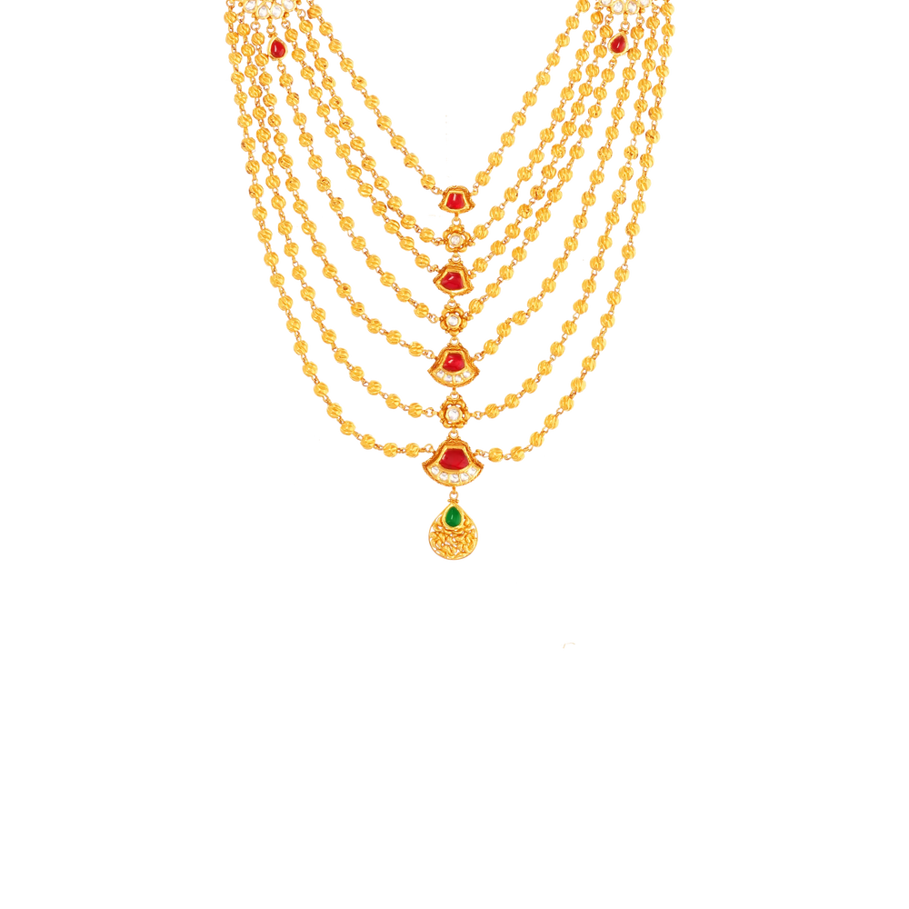 Magnificent Antique Patta Haaram With Kundan & Gemstones in 22K Gold